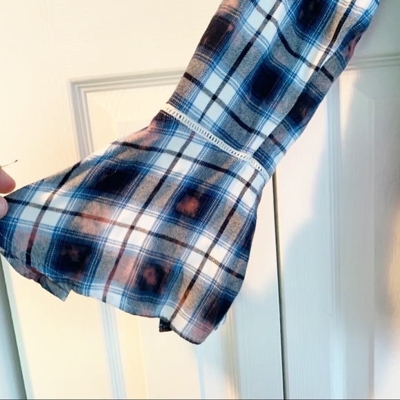 Seven7 Tie Dye Western Plaid Tie front Hi Lo Tunic with Fun Bell Sleeves Sz M - Picture 7 of 15